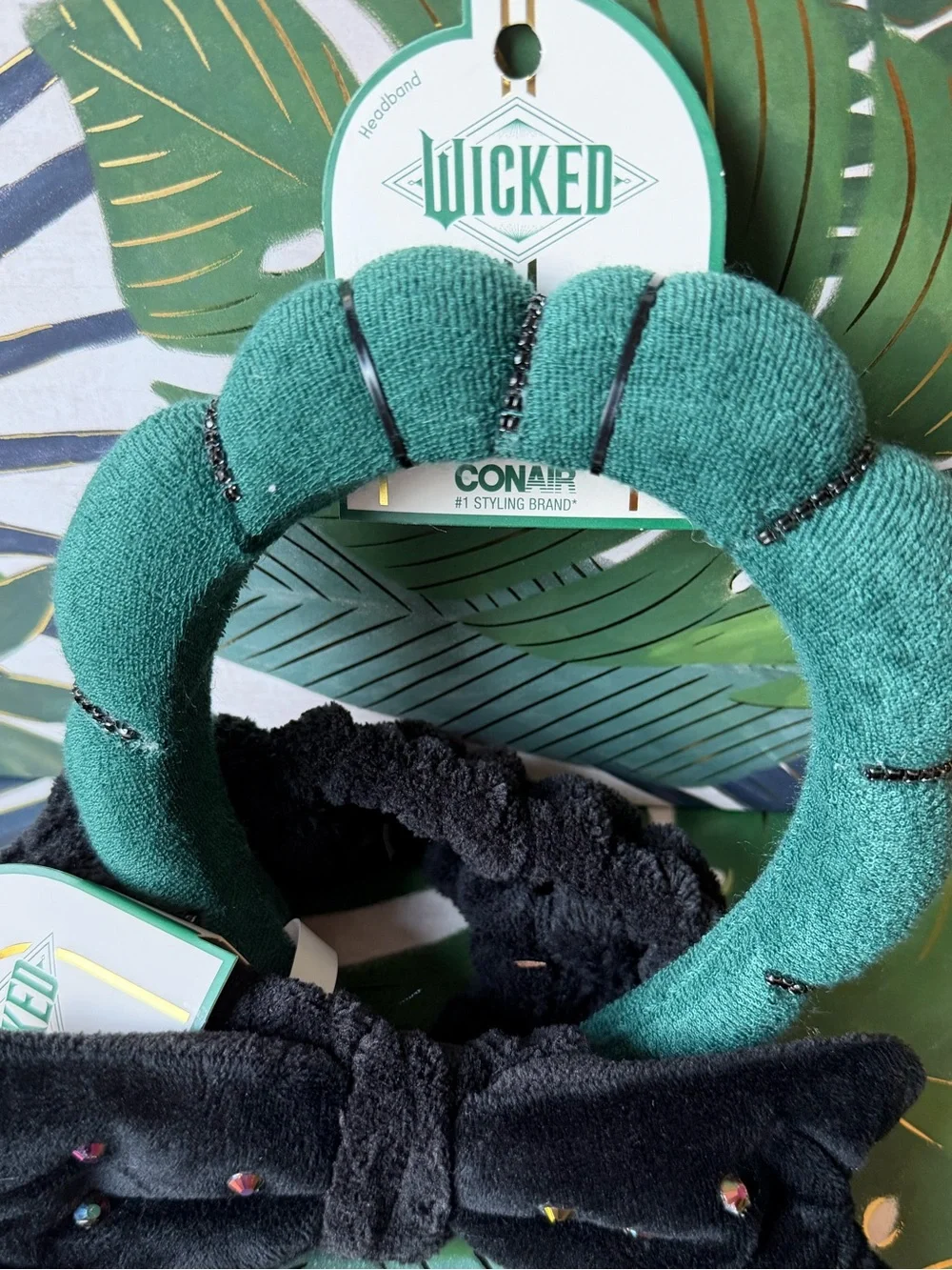 Scünci Wicked Elphaba Spa Headbands Green Black Bow Set of 2 NWT